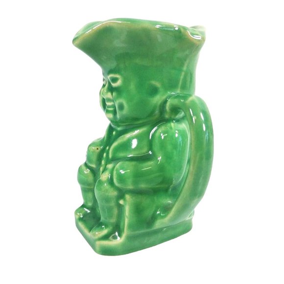Creamer Pitcher Colonial Man Green With Handle 4" Tall - Picture 2 of 9